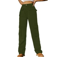 Teretne pantalone za žene visoke strukske posude Jean Hlače Baggy Stretchy Wide noga Y2K Streetwear Traper hlače s više džepova