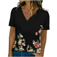 Ženski trendy labavi fit vrhovi cvijeće V izlazak izreza TEE Classic Ispiši kratki rukav ljetni bluze