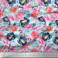 Soimoi Yellow Poly Georgette Listovi tkanine i ružičaste cvjetne akvarelske tkanine od dvorišta široko