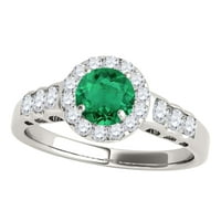Mauli dragulji za angažovanje prstena za žene 1. Carat Halo Emerald i dijamantski angažman prsten za