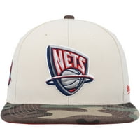 Muška krema za mitchell & ness Camo New Jersey Nets Classics Tvrdo drvo 35. godišnjica od bijelog Camo ugrađenog šešira