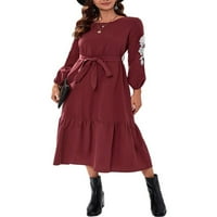 Ženska solidna midi haljina koktel zabava čipka za haljinu vino crveno m