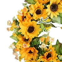 Veštački vijenac od suncokreta proljetni cvjetni vijenac sa žutim suncokretom i zelenim lišćem ukrasima,