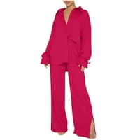Ženske odjeće jesen rever gumb Solid Boja podijeljena široka noga hlače Business odijelo udobne salone
