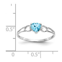 10k bijeli zlatni prsten sa kamenjem decembar Swiss Blue Topaz srce, veličina 8