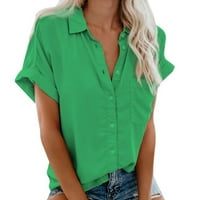 Careland Womens Ljetni vrhovi Moda Boho Beach Causel Dugme Solid Plus Size labava bluza Kratka rukava