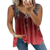 Paille ljetna majica bez rukava za žene V Rezervoar za izrez Top cvjetnog tiskanog prsluka Tee Style-B