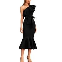 Ženske haljine crne srednje duljine sa kosim ramenima haljine za žene večernje zabave