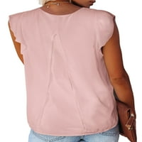 Ženska majica V izrez Tunika Bluza Čvrsta boja Šifon vrhovi labavi majica Ljetni tee ružičasti l
