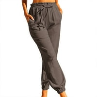 Ženske hlače Elastična struka Čvrsta boja udobne povremene pamučne pantalone džepovi rade dnevne pantalone