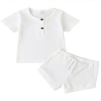 Maxcozy Baby Boys Girls Ljeto odijelo Pamučne rebraste pletene kratkih rukava T-majice + kratke hlače