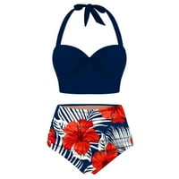 Ženski bikini kupaći komisionici Žene cvjetni print High struk usjev + kratke hlače dva kupaća kostima