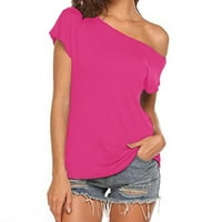 Košulje za žene Grafičke teže ležerne rame Solid boja Nepravilni kratki rukav ljetni vrhovi za žene