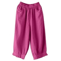 Puawkoer ženski retro pamuk i sa čvrstim bojama obrezane casual pantalone Hlače hlače Ležerne prilike rastezanje joge hlače za žene