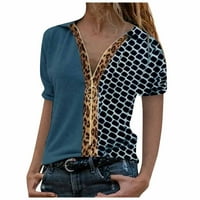 Cieken Žene Casual Fashion Print patentni zatvarač kamenca Blokiranje majica s kratkim rukavima za žene za žene