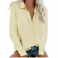 Dasayo Solid bluza vrhovi za žene kauzalno dugme dolje majica dugih rukava s džepovima