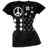 Mirovni znak Svečane blokove ružni božićni džemper Crna majica meka Juniors - X-Large