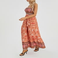 Thaisu ženske ljetne haljine, vintage špageti kaiševi cvjetni ispis ljuljačka duga haljina s kaišom