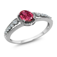 Gem kameni kralj sterling srebrni ružičasti turmalinski i bijeli topaz zaručnički prsten za žene