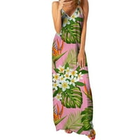 Dress Women ispisane V izrez Maxi haljine Ljetne špagete remenske haljine haljina za plažu
