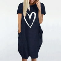 Ljetne haljine za žene plus veličine kratkih rukava tisak uzorka srca uzorka V-izrez Maxi Loose Fit