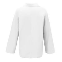 Plus veličine za žene ženske dugih rukava s dugim rukavima Čvrsti jeseni ležerni vrhovi V izrez pulover bluze bijeli xl