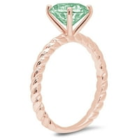 2. CT sjajan okrugli rez simulirani zeleni dijamant 14k Rose Gold Solitaire Prsten SZ 6.75