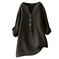 Ljetne casual majice za žene pamuk pamuk pamučni rukav rukav V-izrez, puloverske košulje i bluze labave