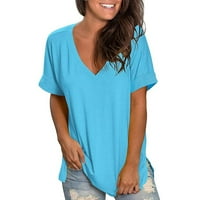 Žene casual comfort V izrez Solid boja labavi meki vrhovi plus veličina bluza nebo plava m