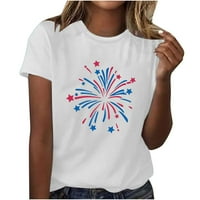 Patriotske majice za žene, ženska kratkih rukava za kratkih rukava Top majica Dan neovisnosti Ispis majica Prodaja slobodnog stola Danas Clearence White XL # 2
