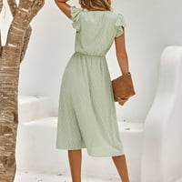 Ženske haljine dužine gležnja kratki rukav casual a-line s punim V-izrezom ljetna haljina zelena xl