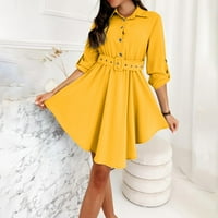 Ženske haljine rukave Dužina koljena Ležerne prilike & Flare Solid V-izrez ljetna haljina žuta 3xl