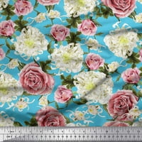 Siamoi Zelena poliester Crepe listovi tkanine, bijeli cvjetni i ružini cvjetni dekor tkanina od ispisanog
