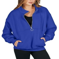 Paille žene duge dugih rukava pulover pola zip vrhova slobodna zimska majica plave s
