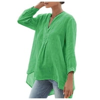 Košulja za žene Pamuk i Vneck Loose dugih rukava modna casual bluza jesen čvrsta boja