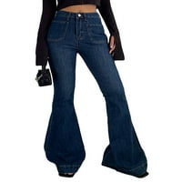 Blotona Ženska struka Flare traperice Modni džepovi od punog boja Traper hlače Proljeće Jesen Jesen