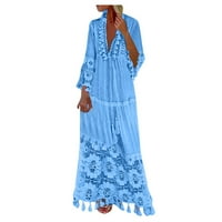 Cuoff ljetne haljine za žene modne casual boemske velike veličine V-izrez čvrste boje čipke tassel duge