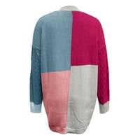 SoighXZC blok boja pulover Ženska otvorena prednja kardiganska klasična duks džempera s dugim rukavima