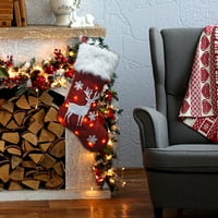 VikakioOze Jedinstvene crvene posteljine vezene božićne čarape sa svjetlima Poklon torba za božićne