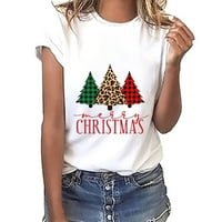Košulje za žene Božićni Xmas Buffalo Plaid Tree Ispis kratkih rukava Tee, ležerna jednostavna bijela