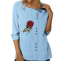 Žene Halloween Print Dugi rukav O vrat Pamuk posteljina majica na vrhu casual bluza