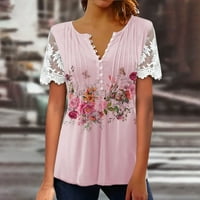 Awdenio Clearence Ženske košulje za ljetne žene V-izrez cvjetne tiskane majice Modne čipke Udobne ženske