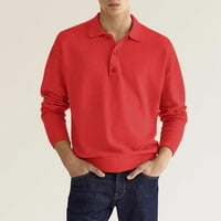 Polo majice za muške modne ležerne jednostavne tipke baršunaste boje dugih rukava s dugim rukavima crvena