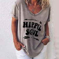 Ženska modna casual tiska V izrez Labavi majica kratkih rukava Top bluza pulover