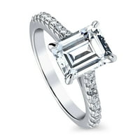 Sterling Srebrni pasijan za vjenčani zaručni prsten 2. Carat smaragdni CUT CUBIC ZIRCONIJA CZ Promice Prsten za žene, rodijumske veličine 7