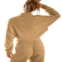Springttc Žene Outfit Fuzzy Fleece Pajamas Set Sherpa pulover Duks Top hlače Spavaće salon za spavanje