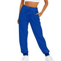 Ženski vrhovi modni sportski džepni kasur za crtanje u boji Ležerne dukseve hlače plave m