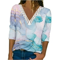 Sinimoko ženski ljetni V-izrez s dugim rukavima s dugim rukavima cvjetni ispis ležerne majice bluza