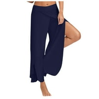 Tking modne ženske ljetne joge hlače casual labavi elastični struk Split šifon culottes mornarice xl