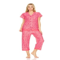 Lati Fashion Women Pijamas Set CAPRI i gumb Dolje Top kratkih rukava, dvodijelni ženski pidžami set
